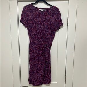 Diane Von Furstenberg Purple & Red Animal Print Wrap Midi Dress - Size 8